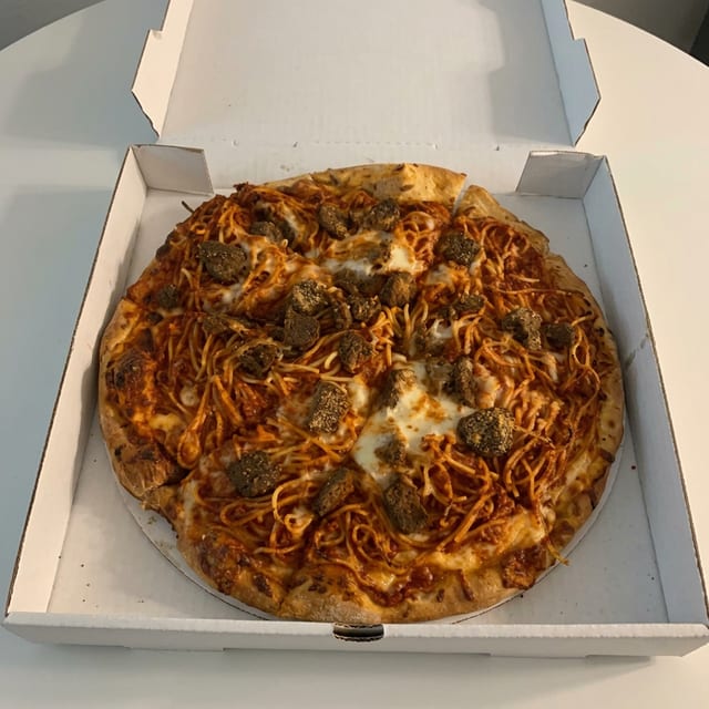 Spaghetti Meatball Pizza.
